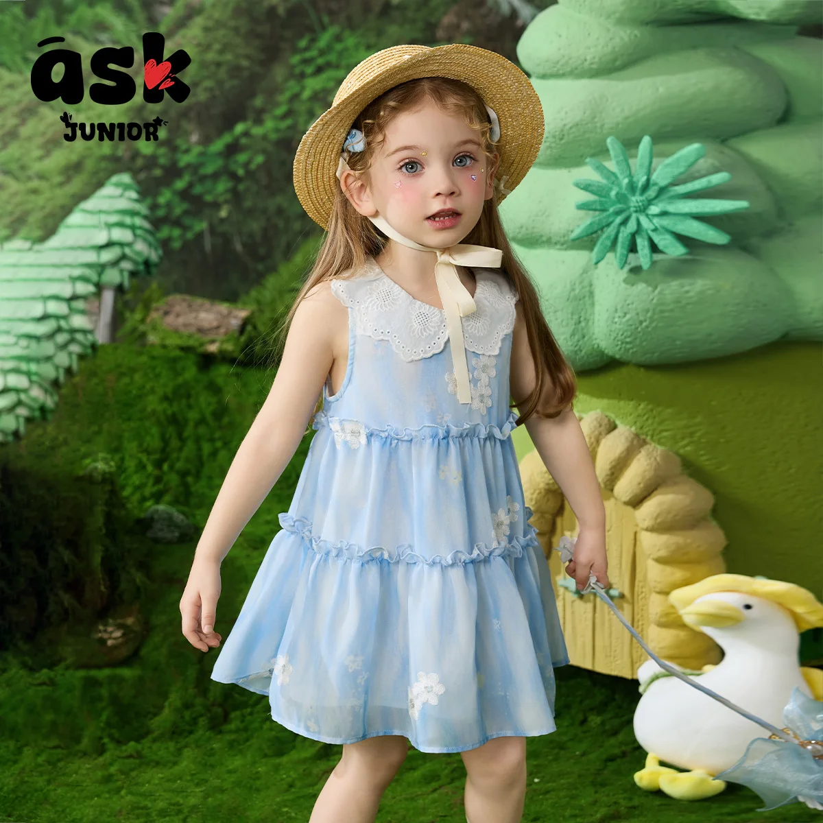 اسأل تنورة الأطفال الصغار الصيف تنفس سترة تنورة دمية طوق كشكش حافة فستان الأطفال والفتيات عطلة تنورة #2