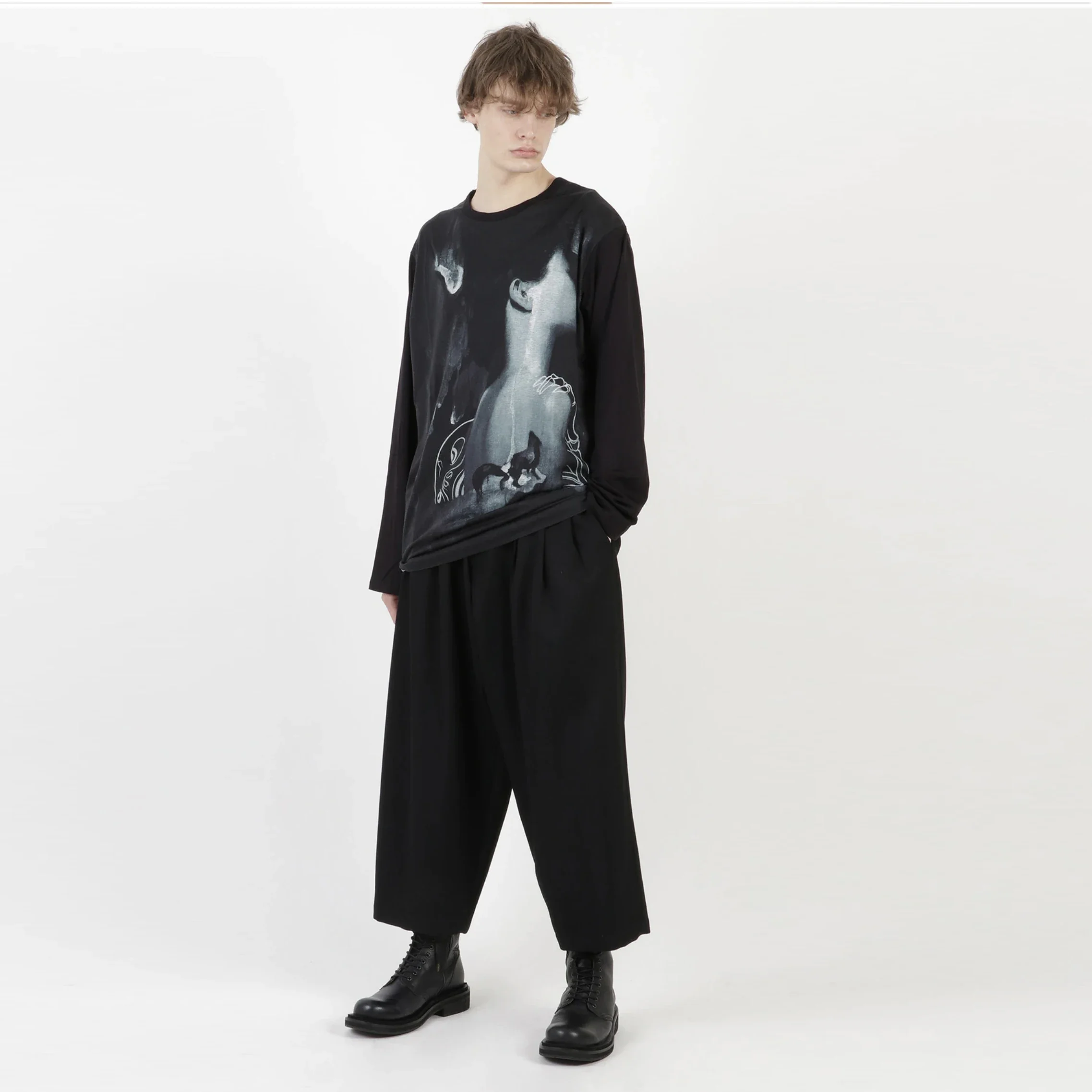 تي شيرت YOJI OOAK بتصميم ياباني مخصص بأكمام طويلة مطبوع بأكمام طويلة وقلنسوة كاجوال على طراز ياماموتو القديم #4