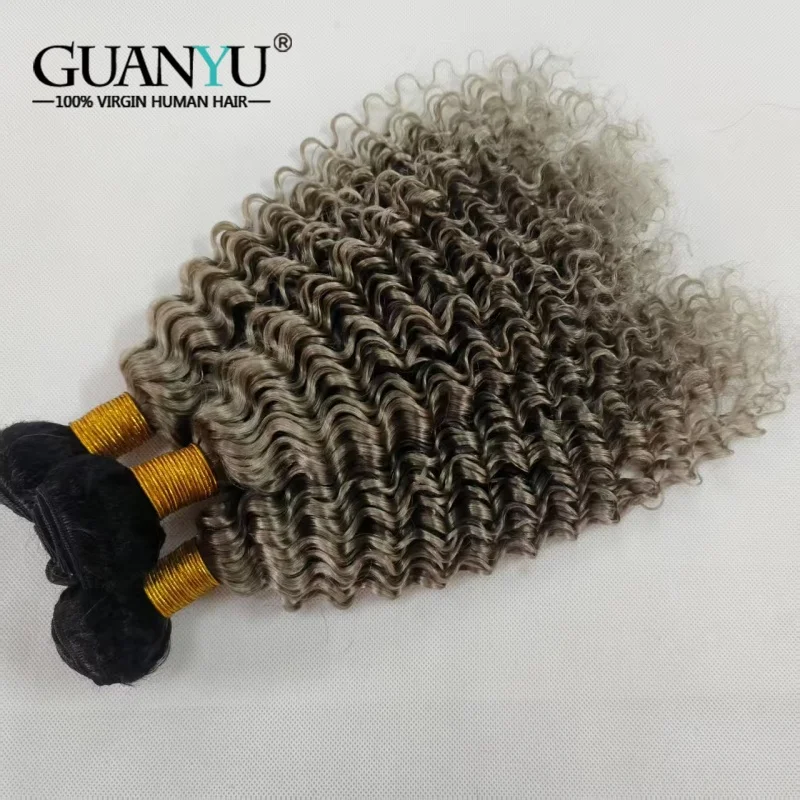 T1B/Grey Gray Deep Wave Ombre Colored Human Hair Bundles Remy 100% Human Hair Extensions 3/4 Bundles Deals Human Hair Wefts