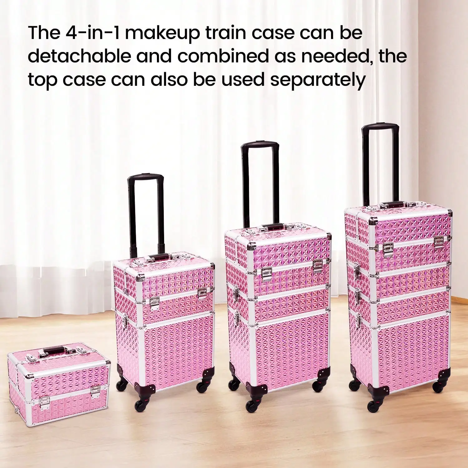 Rolling Makeup Train Case Large Storage Cosmetic Trolley 4 In 1 Large Capacity Trolley Makeup Travel Case With Key Swivel Wheels Salon Barber Case Traveling Cart Trunk-Christmas Gift/Present For Couple/ Her/ Girlfriend/Mother/Women/Wife, Travel Essential