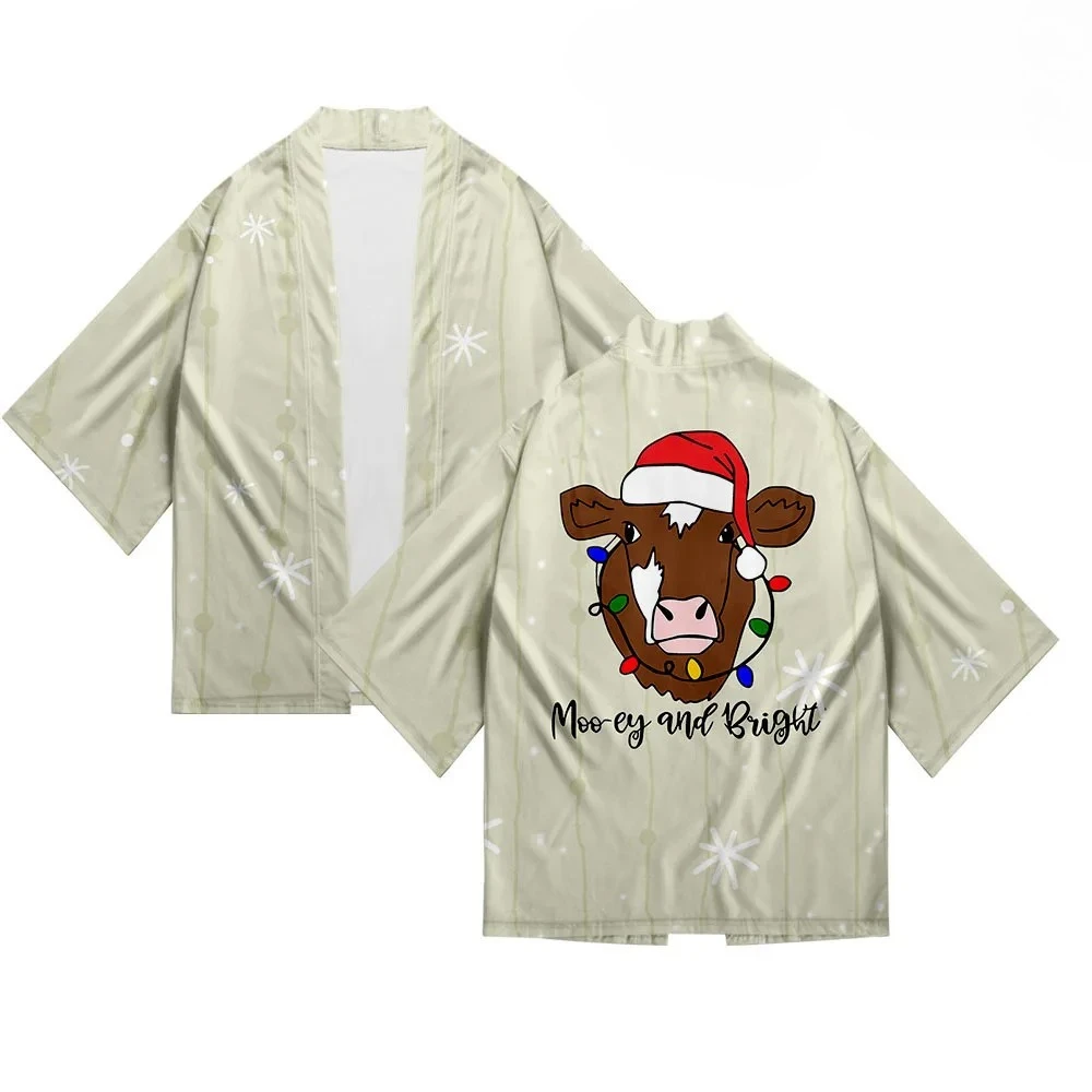 جديد وصول عناصر عيد الميلاد ندفة الثلج شجرة عيد الميلاد مريحة وغير رسمية ثلاثة أرباع الأكمام ريشة كيمونو الرأس