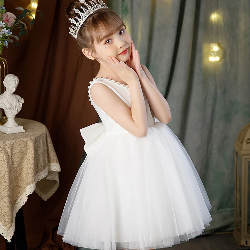 New Girls Princess Dress Summer Tulle Big Bow Girls Wedding Dress Piano Performance Costume Host Costume 2-10 Years Kids Clothes