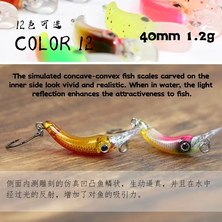 

12 шт., 40 мм, 1,2 г, приманка для рыбалки, форель, мини-кренкбейт, воблер, рыболовные снасти, пресноводный гольян, рукоятка, искусственная жесткая приманка