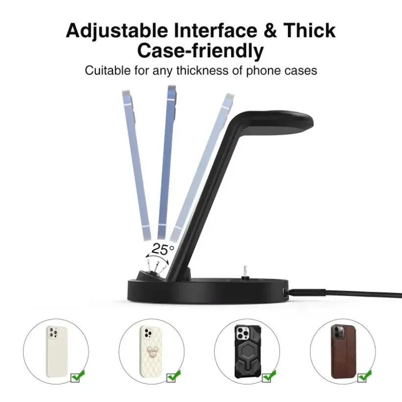 Portable Wireless Charger For iPhone Apple Watch AirPods 4 In 1 Stand Fast Station Dock USB Safe Black White Case view 4