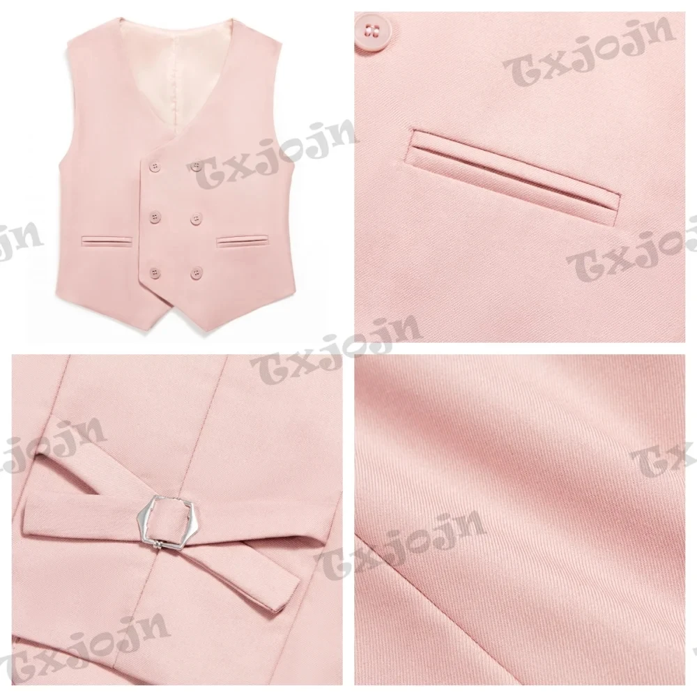 Uroczy Różowy Dziecięcy Dopasowany Garnitur Sukienkowy Zestaw Ubranek Ślubnych dla Drużby Wygodne Chłopięce Garnitury 4-częściowe na Występy