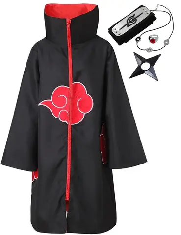 Akatsuki Uchiha Itachi Cloak for Kids Adult Long Black Robe Capes Halloween Carnival Cosplay Costume with Accessories