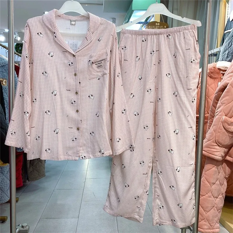 balen-family-fashion-printed-ladies-nightgown-spring-summer-new-thin-long-sleeve-home-clothes-woven-cotton-thread-cardigan