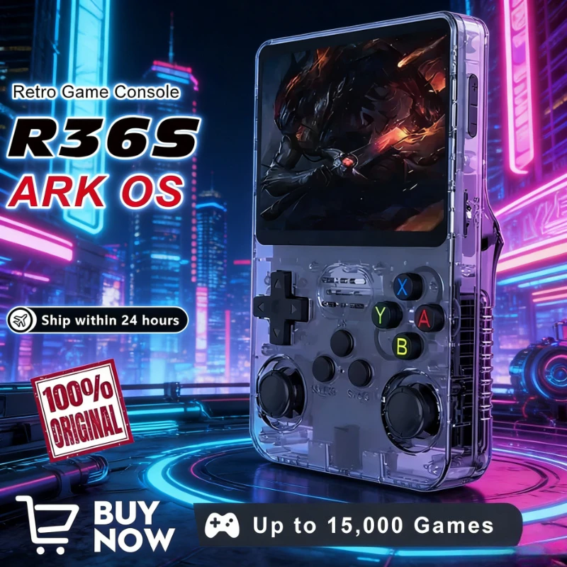 

64GB 128GB R36S Retro Game Console Arkos 2.0 System 3.5 Inch Single Card 20000 Games Handheld Pocket Player