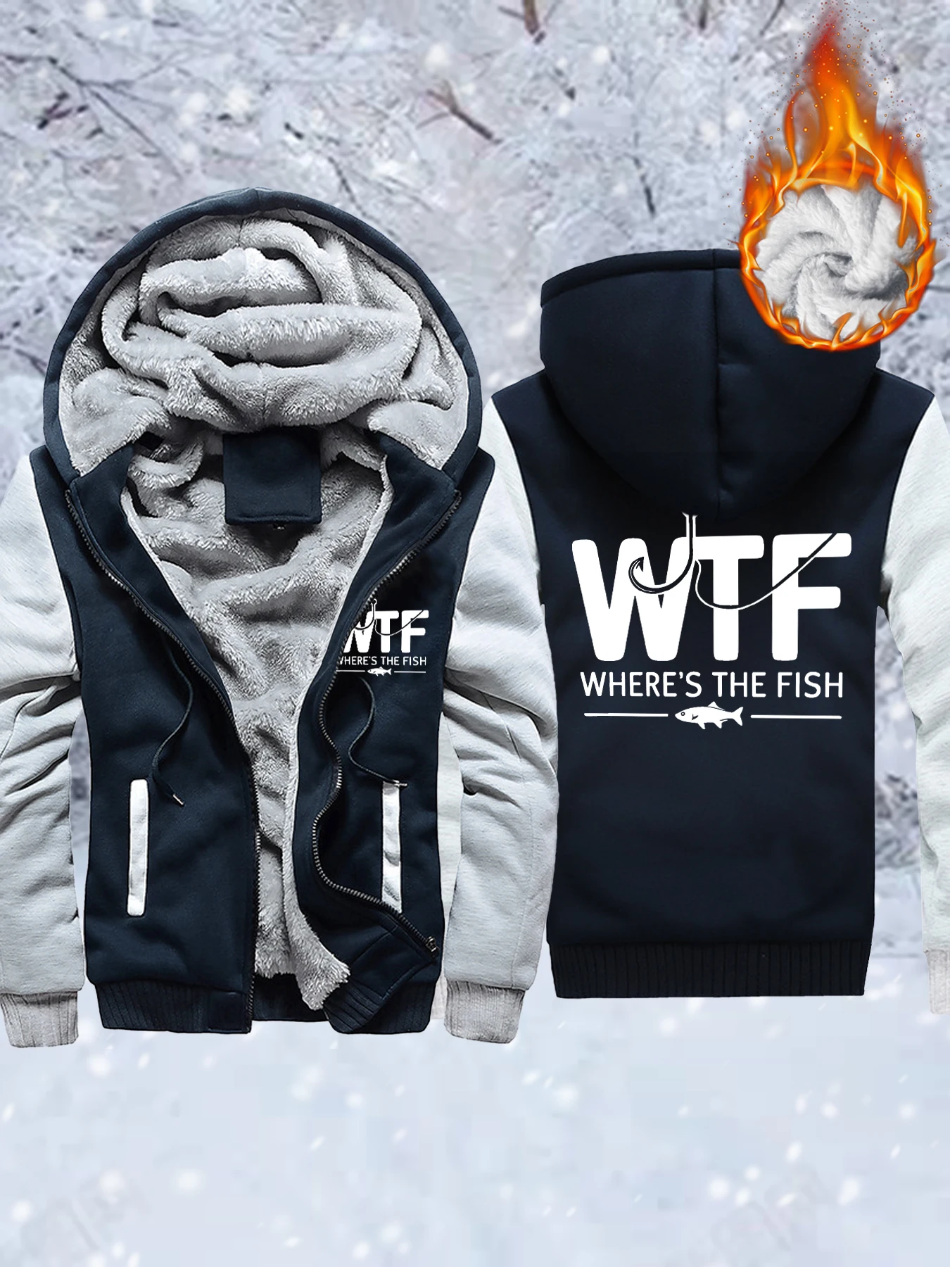 

Where'S The Fish Pattern Man Zip-Up Soft Jackets Fleece Comfy Outwear Winter Thicken Tops Warm Basics Veste Oversized Clothing