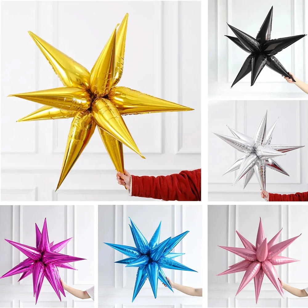 8/10/12Pcs Silver Gold Rose Red Blue Star Starburst Foil Balloons Cone Foil Balloons Birthday Wedding Christmas  Party Decor