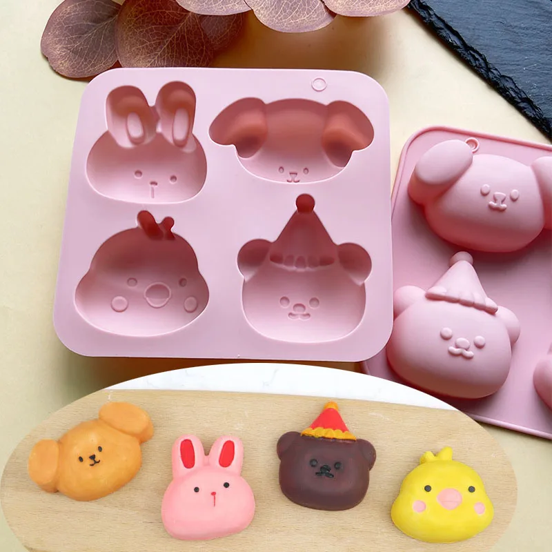 Cartoon-Bär-Seifenform aus Silikon, 3D-Tierformen für Hunde, Kaninchen, Vögel, Lotionseifen, Hühner-Wachsschmelz, Wachsmalstifte, Eiswürfelform, Schokoladen- und Kuchenform