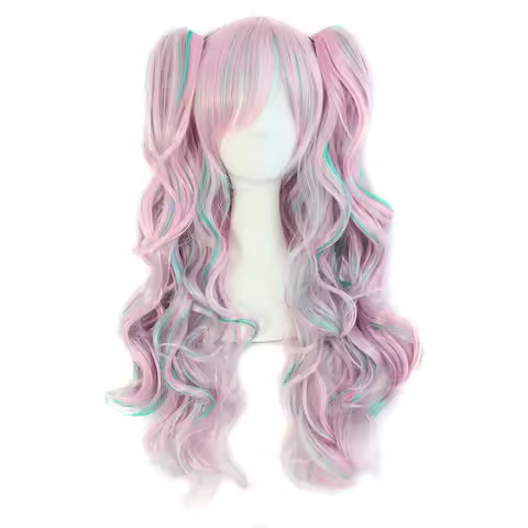 Anime Lolita Black&amp;Red Ponytail Wig Multi-color Long Curly Clip on Ponytails Cosplay Wig Halloween Costume Party