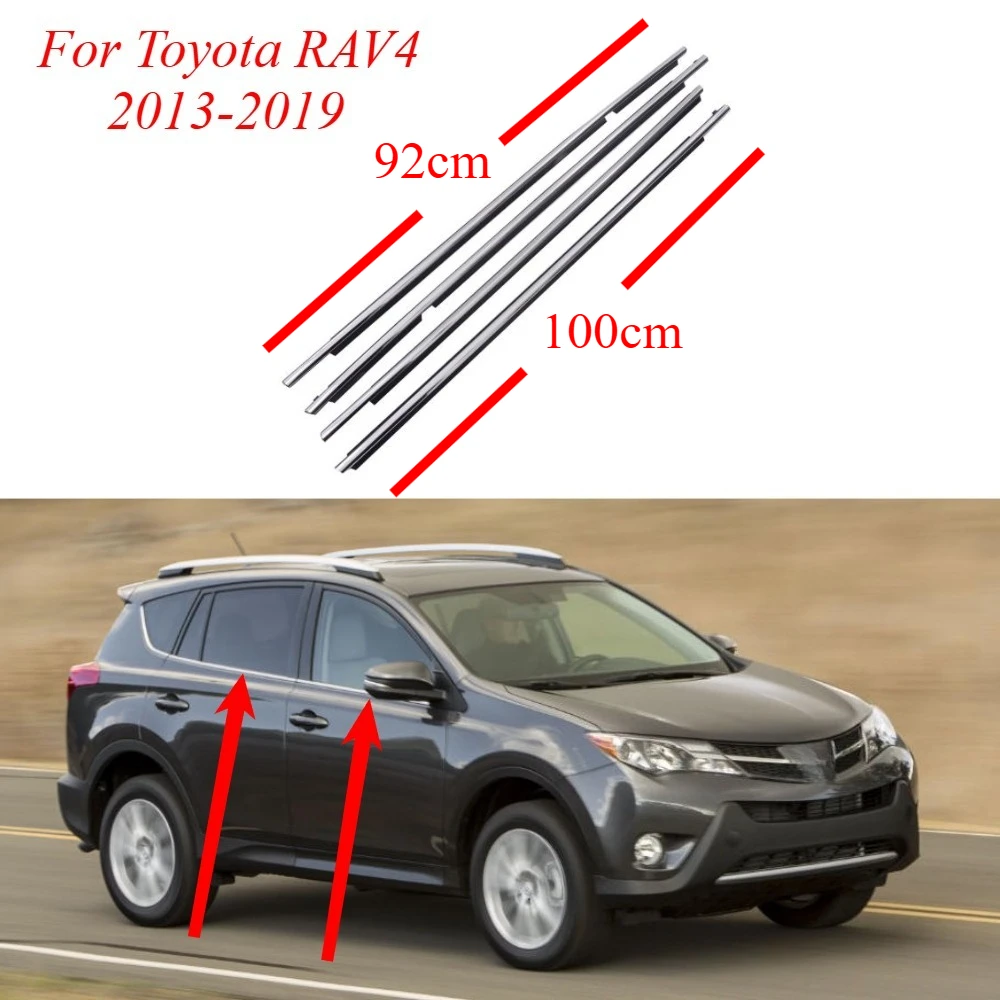 4 Pcs Chrome Window Weatherstrip Moulding Trim Seal Belt for Toyota RAV4 2013-2019 Glass Protector Rubber 75720-0R040