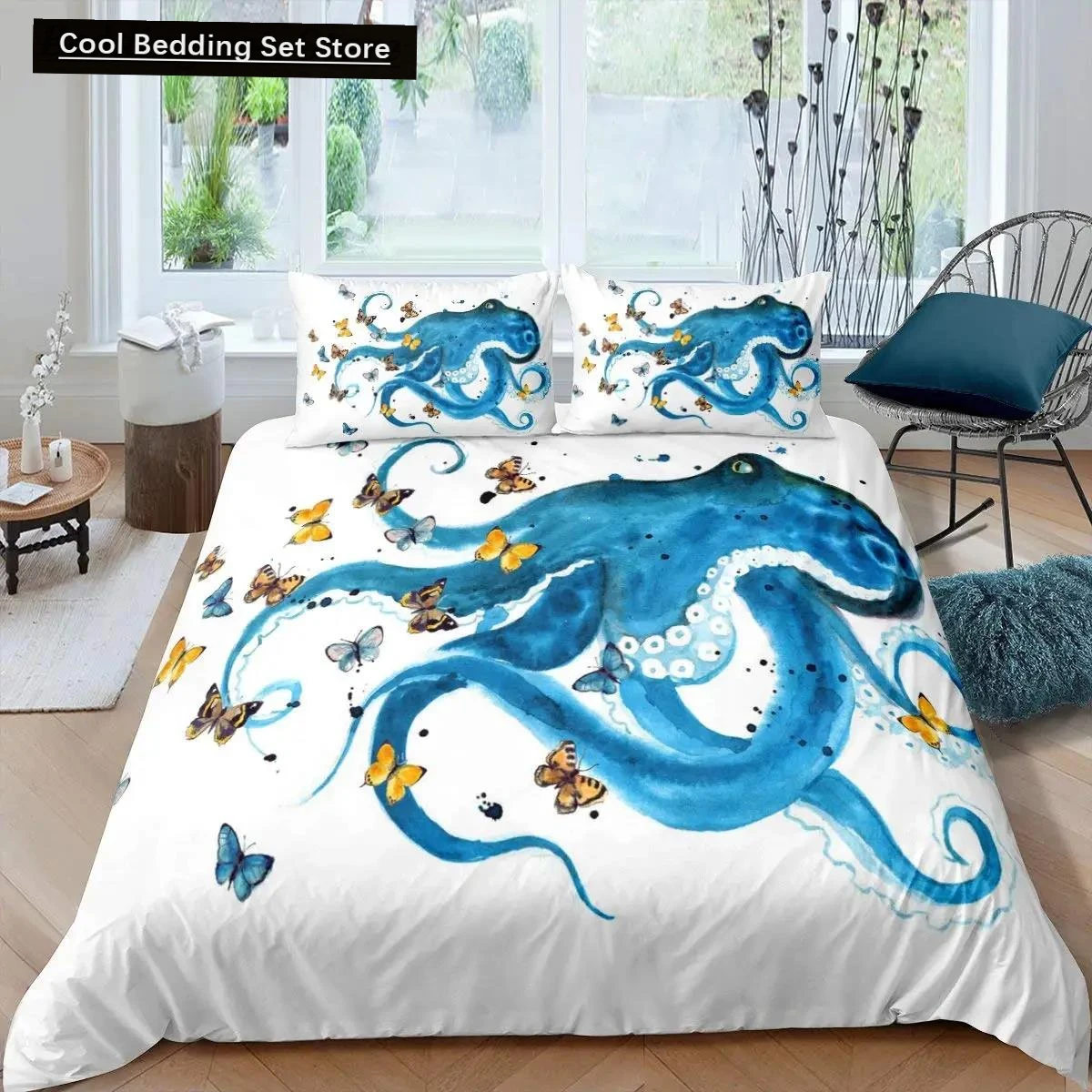 

Octopus Duvet Cover Set Teal Blue Octopus Tentacles Twin Bedding Set Sealife Ocean Sea Animal Queen King Polyester Quilt Cover