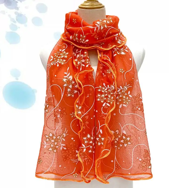 Lace Scarf Women Lightweight Hijab Elegant 2024 Print Silk Neckerchief Shawl Wraps Headband Handle Hair Accessories Bandana