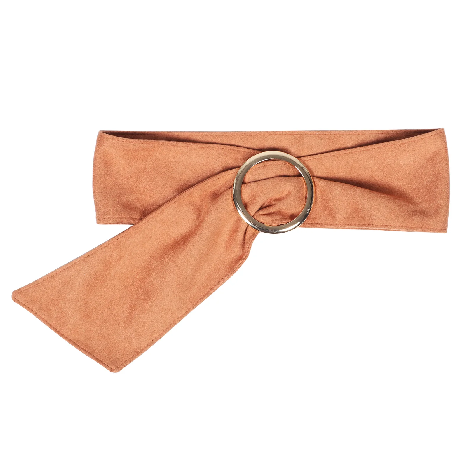 

Round Buckle Wide Brown Simulation Suede For Women Stretchy Waist Cinch Belt Fashion Drape For Dresses Coats Casual Wear