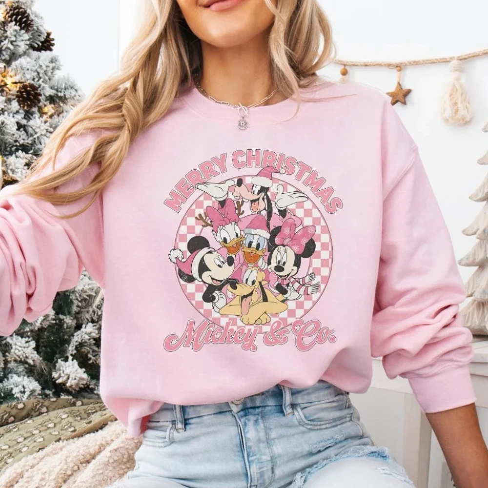 سويت شيرت وردي ميكي آند فريندز ديزني لعيد الميلاد من ديزني لاند هدية عيد الميلاد لمحبي ديزني عرق للفتيات #5