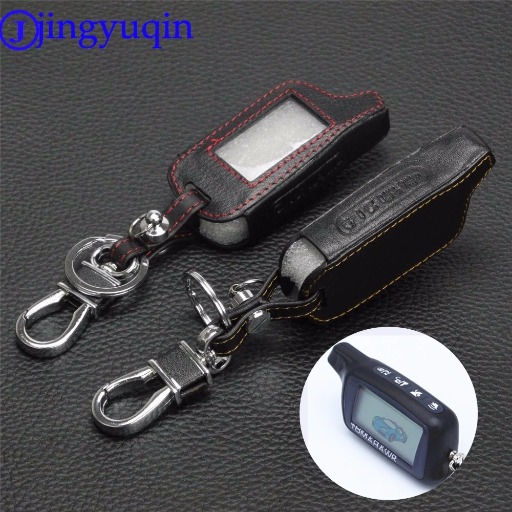 jingyuqin 4 Buttons Leather Key Cover Case X5 For Russian Version Vehicle Security Two Way Car Alarm System TOMAHAWK X5 Keychain