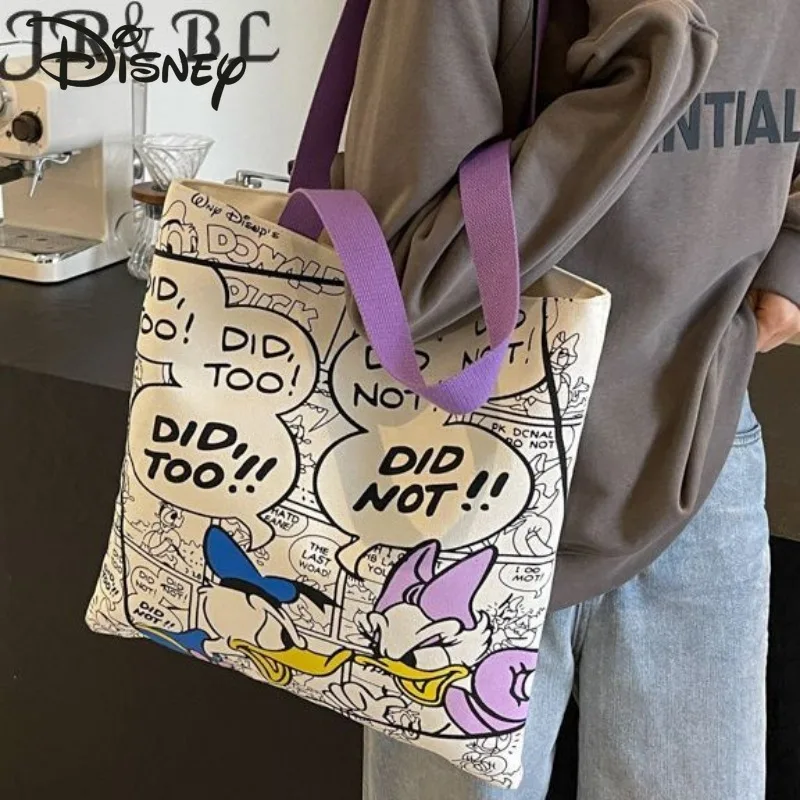 Disney New Women's Handbag Fashionable High Quality Canvas Women's Shoulder Bag Cartoon Large Capacity Casual Shopping Bag