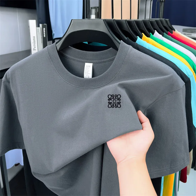 

100Cotton Luxury Brand Men's O-Neck Short Sleeve T-Shirt Summer New Arrival Exquisite Embroid Breathable Casual Sports Men'swear