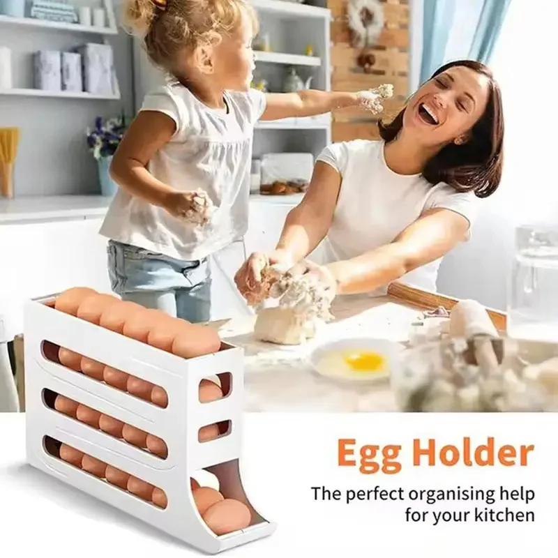 Refrigerator Egg Storage Box Kitchen Box Large Capacity Dedicated Egg Carton Rolling Egg Storage Shelf Kitchen Accessories