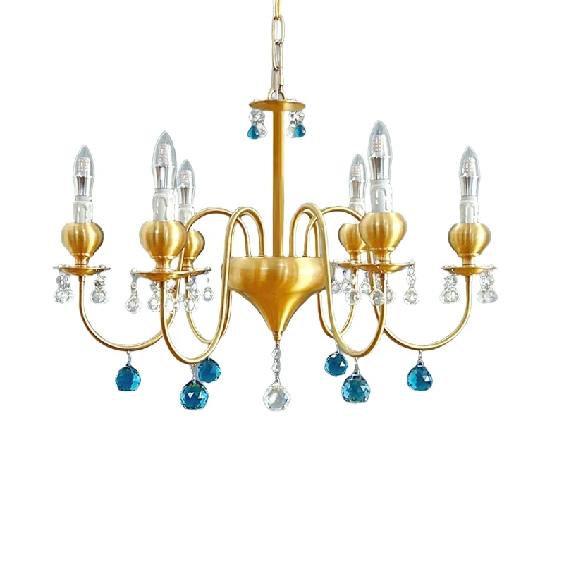 

Full copper gem bud crystal chandelier light luxury retro court European French bedroom light