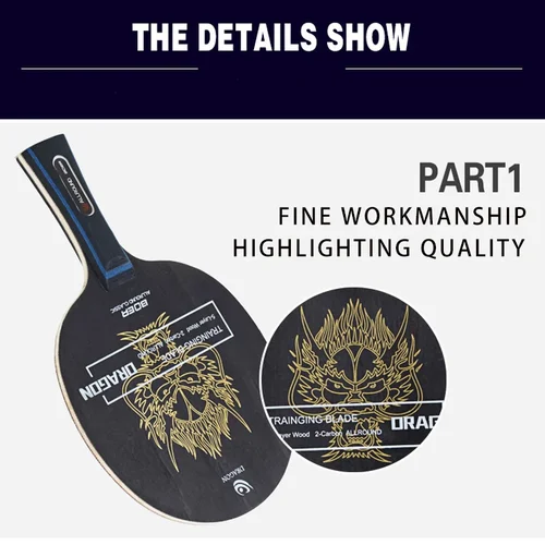 Imagen 2 del producto Raqueta de tenis de mesa DRAGON, hoja de 7 capas, 5 madera más 2, paleta de Ping Pong de carbono, raqueta de palo de Ping Pong aprobada ITTF