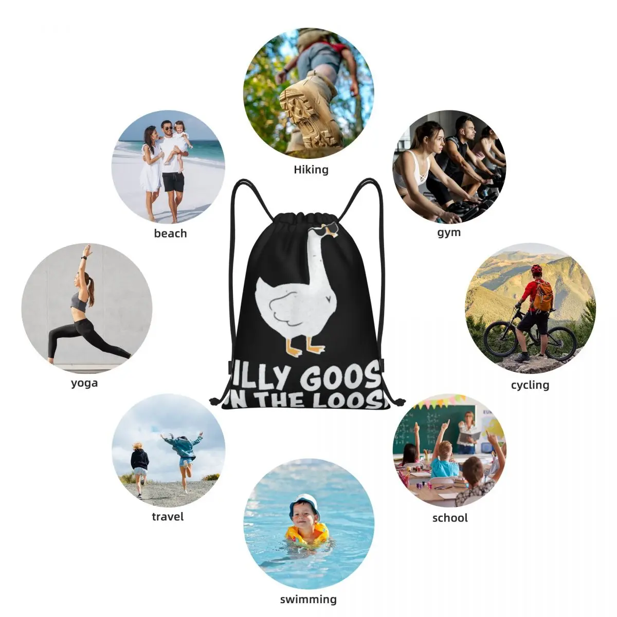 Silly Goose On The Loose mochila portátil con cordón, bolsas de almacenamiento para deportes al aire libre, viajes, gimnasio, Yoga, nueva