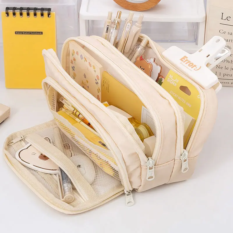 

3 Layers Large Capacity Pencil Case Big Storage Pouch Bag with Zipper Students School Stationery Canvas Pencil Cases for Girls