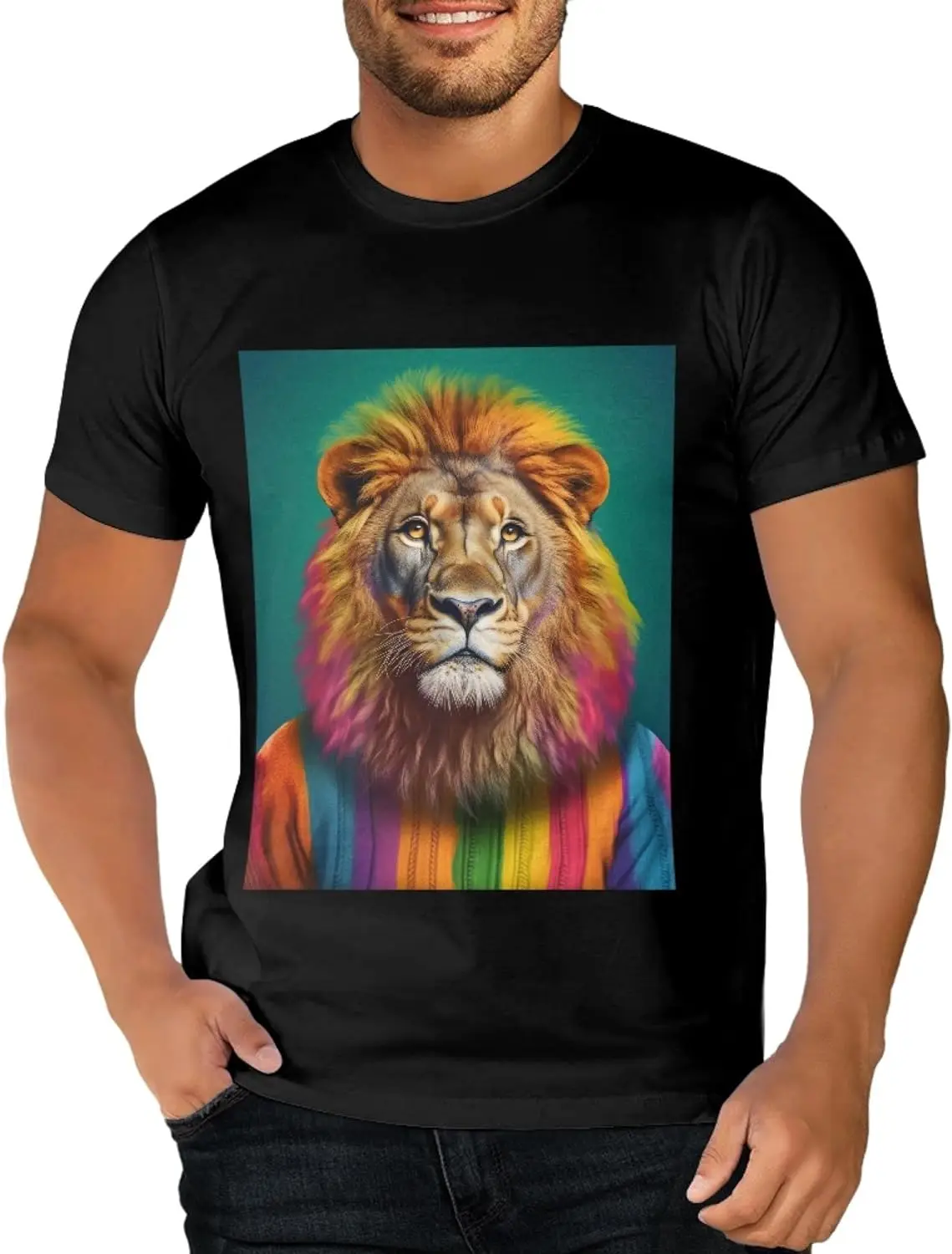 Unisex Cotton Short Sleeve Crewneck T-Shirts LGBT Gay Pride Rianbow Lion Graphics Top Casual Tees