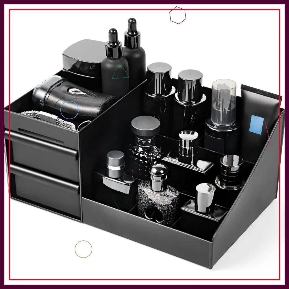 

Countertop Cologne Stand with Drawers, 7-Compartment Organizer for Perfumes & Makeup, Black Storage Shelf