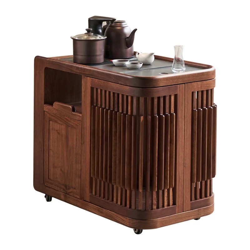 

Black walnut mobile cabinet rack living room solid wood table