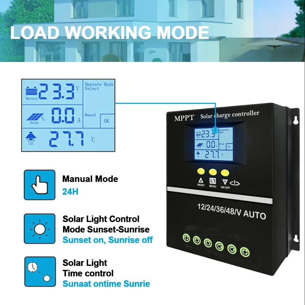

MPPT Solar Charge Controller 100A 80A 60A 12V/24V/36V/48V With Backlight LCD And Dual USB Ports For Efficient Solar Charging