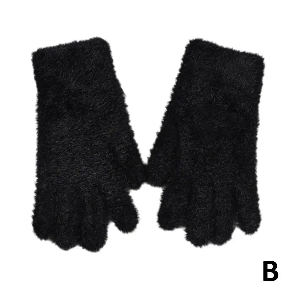 Fashion Winter Mink Velvet Five Finger Gloves Plush Outdoors Wistiti Gloves Color Warm Cycling Women Solid Cold-proof Mitte Q5n6