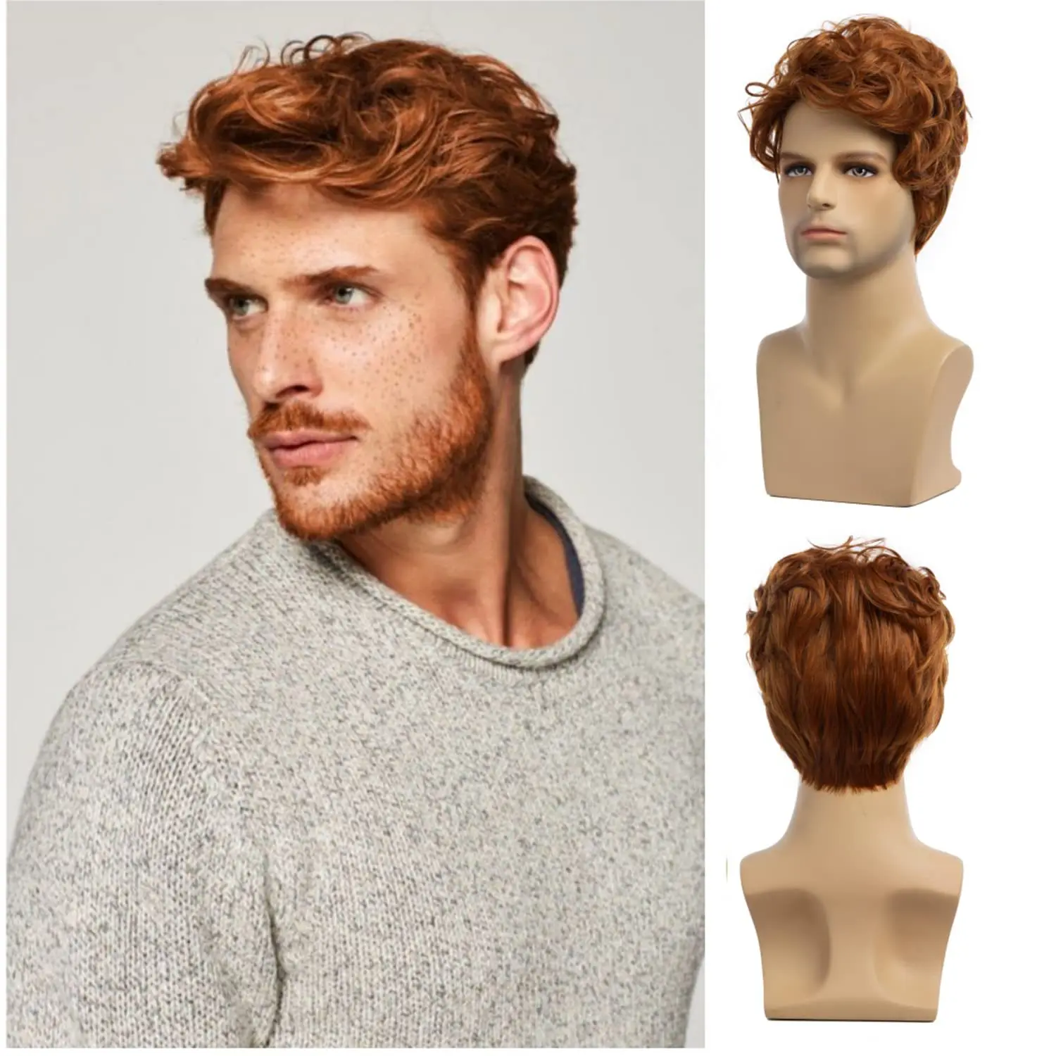 

European and American Men's Orange Side-Parted Short Curly Wig Synthetic Fiber Hairpiece Men's Fashion Wig