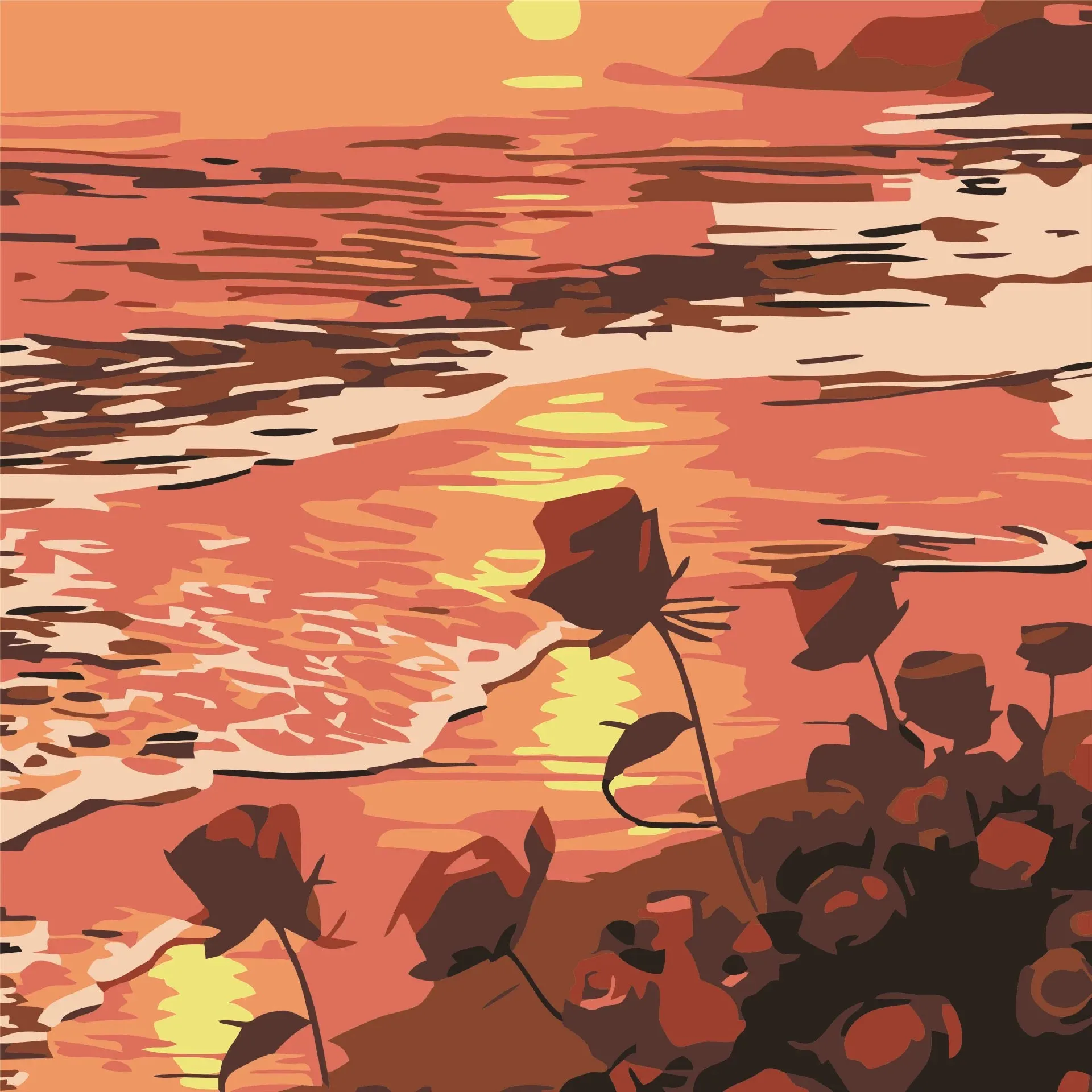 27523-Warm Sunset Beach Rose Block Canvas Wall Art