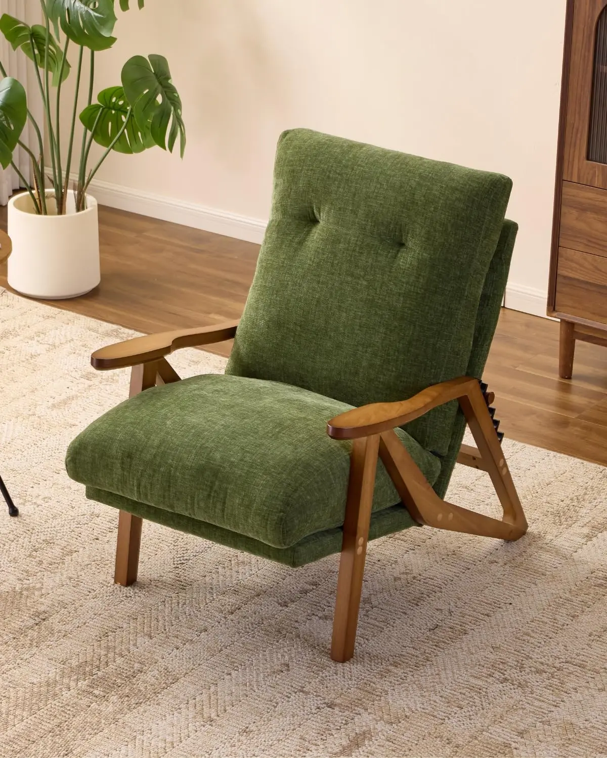 Mid-Century Adjustable Accent Chair High Back 5-Position Reclining Chenille Solid Wood Ergonomic Lounge Living Room, Customized