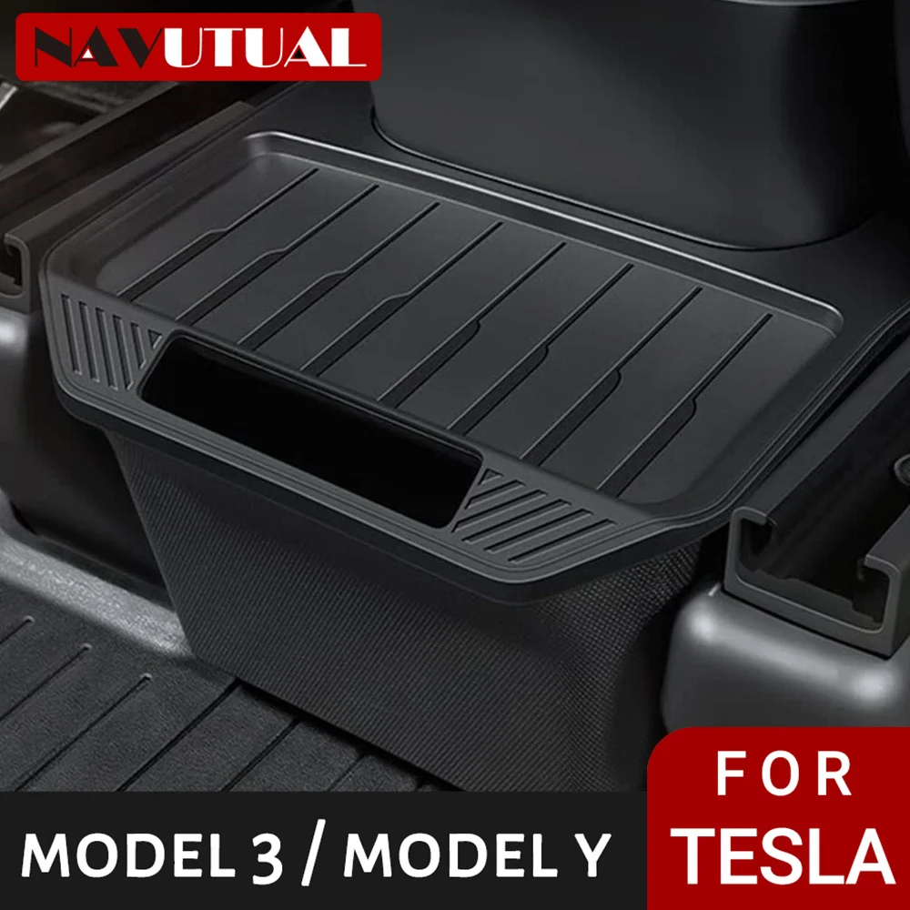 

For Tesla Model Y 2023-2020 Storage Bin Box Organizer with Cover, Washable 2nd Row Middle Air Outlet Storage Box Trash Can