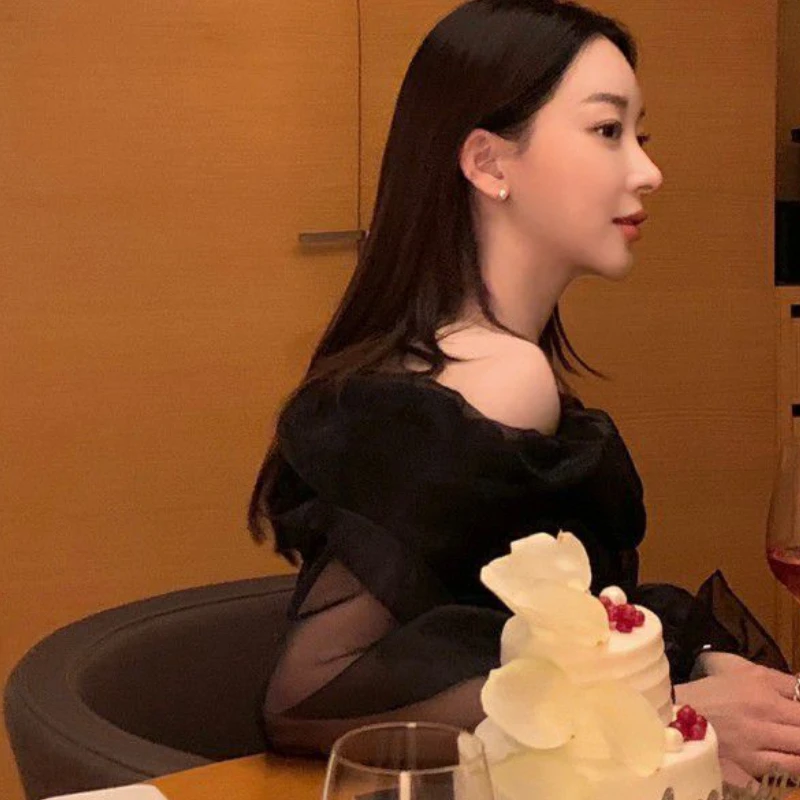 Slash Neck Blouses Women Patchwork Tender Chic Pure Casual Spring Elegant Flare Sleeve Simple Slim Korean Style All-match Ins