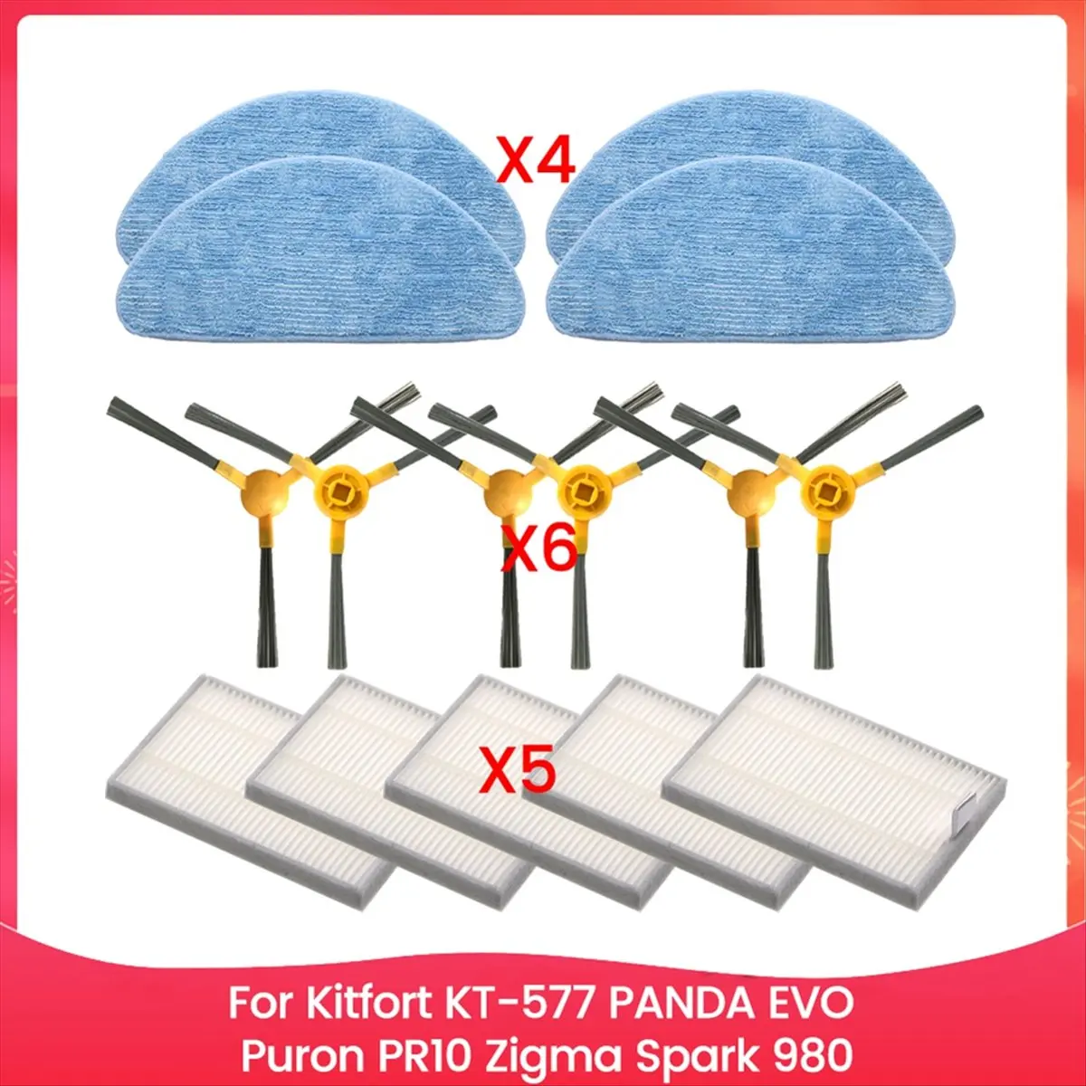【Newest AT03】For Kitfort Kt-577 PANDA Puron PR10 Spark 980 Spare Parts Efficient Cleaning Side Brush Filter Mop Cloth Parts