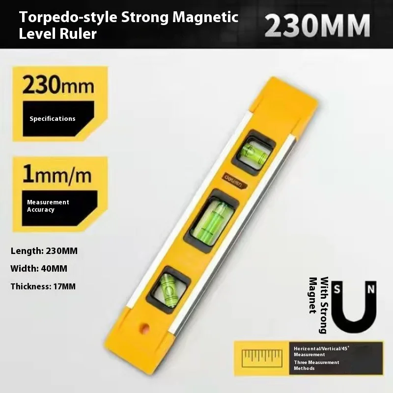 

9 Inch Torpedo Level, Magnetic Box Level with 45°/90°/180° Bubbles, Shock Resistant Bubble Level Tool for Measuring