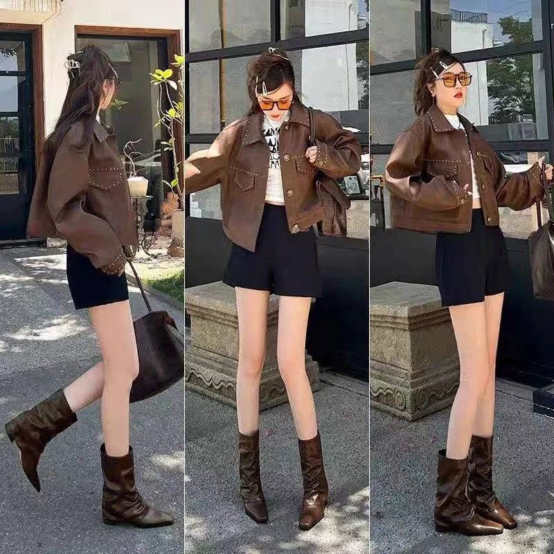Women's New Autumn and Winter Knee High Boots with Pleated Thick Sole, Thick Heel, Casual Leather Midsole Boots, Knight Boots