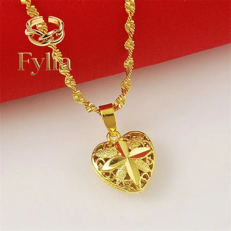 Fylia Jewelry   Luxury 24K 9999 Pure Gold real gold Women's Love Necklace Pendant