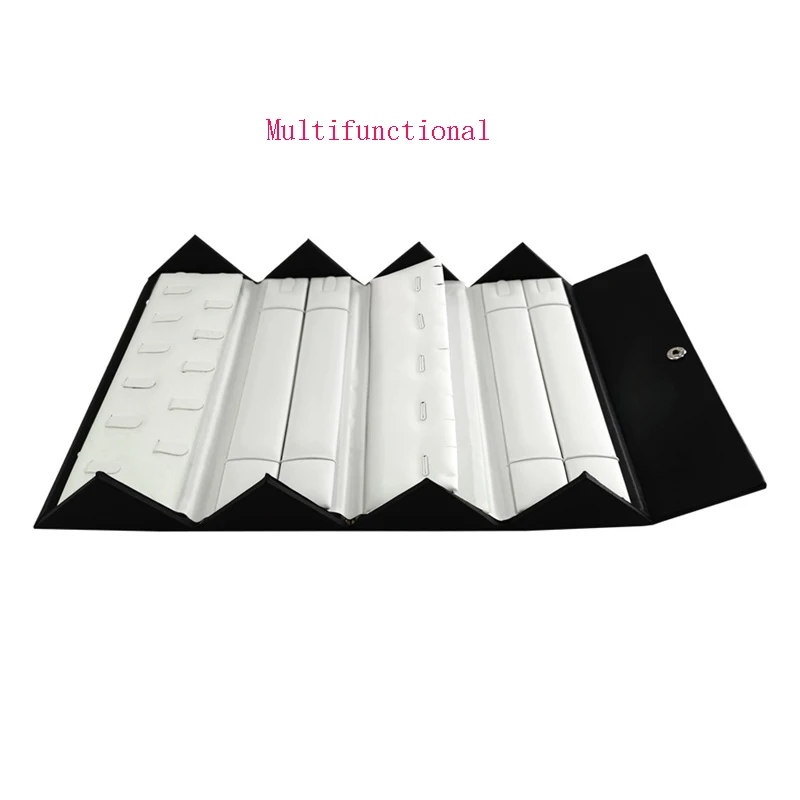 Portable Foldable Jewelry Storage Box Black Leather Outer and White Leather Inner Jewelry Box Rings Necklace Pendant Container