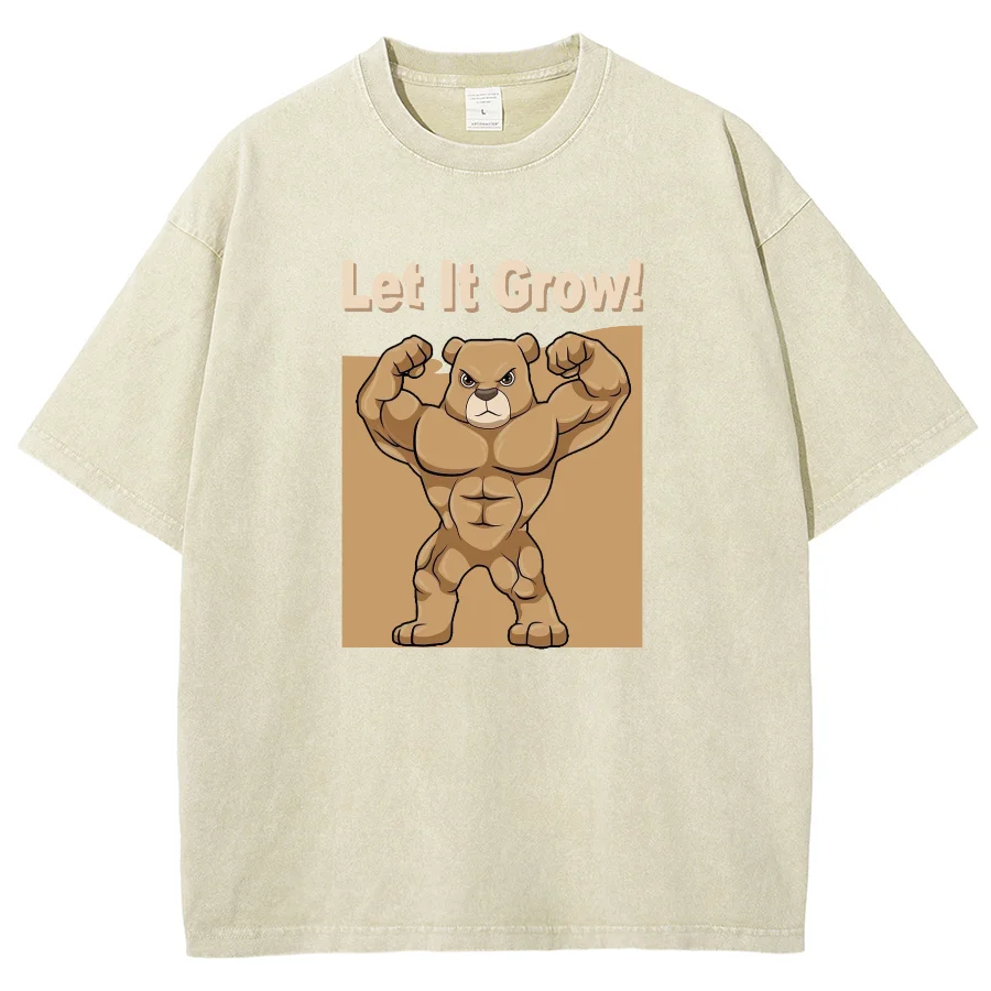 

Cartoon Brown Muscle Bear Print Women's T-Shirt Loose Wash Cotton Short Sleeve Casual Cute Design Personality Short Sleeve 2024
