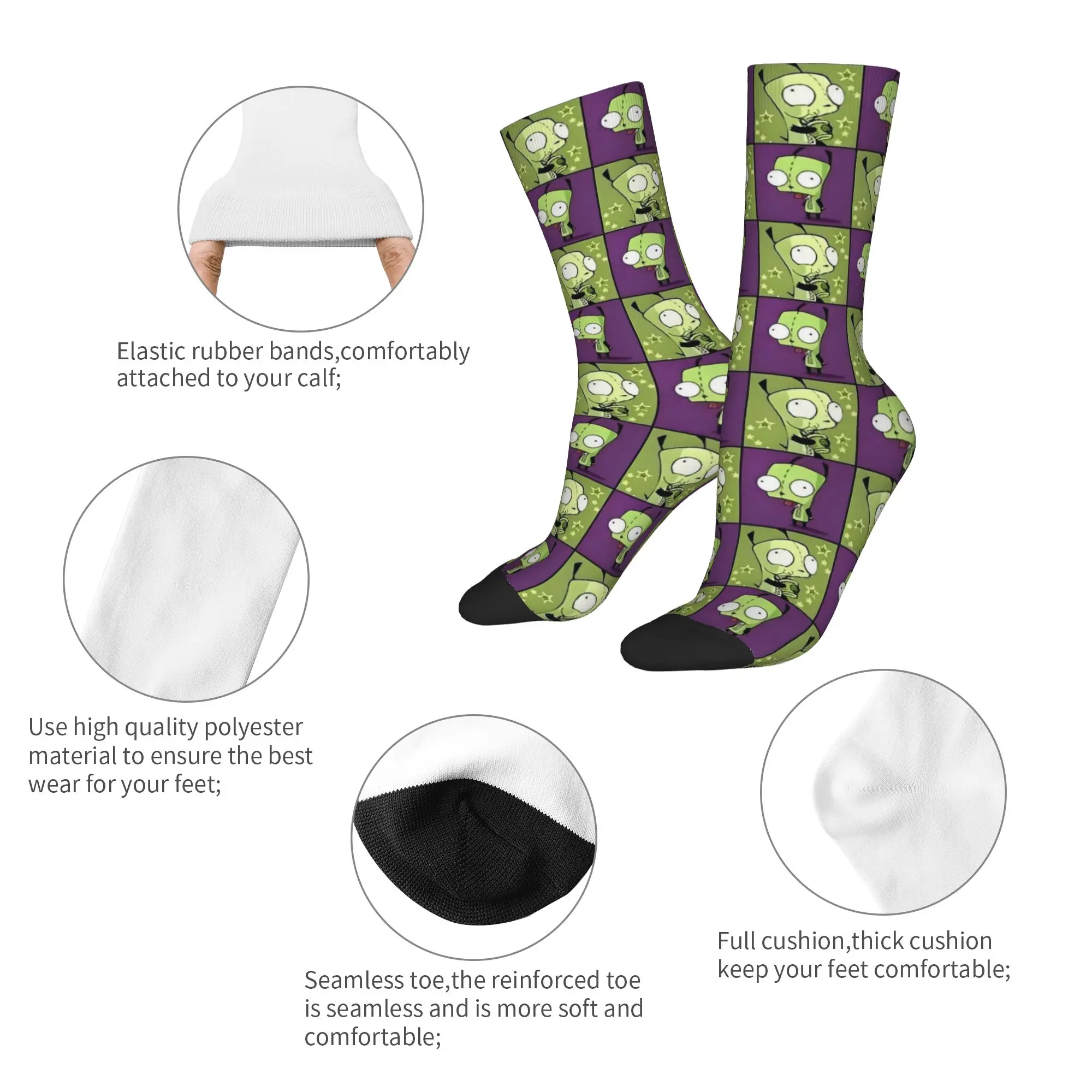 Invader Zim Gir Cartoon Socks Men's Women's Polyester Fashion  Socks Harajuku Spring Summer Autumn Winter Middle Tube Socks Gift