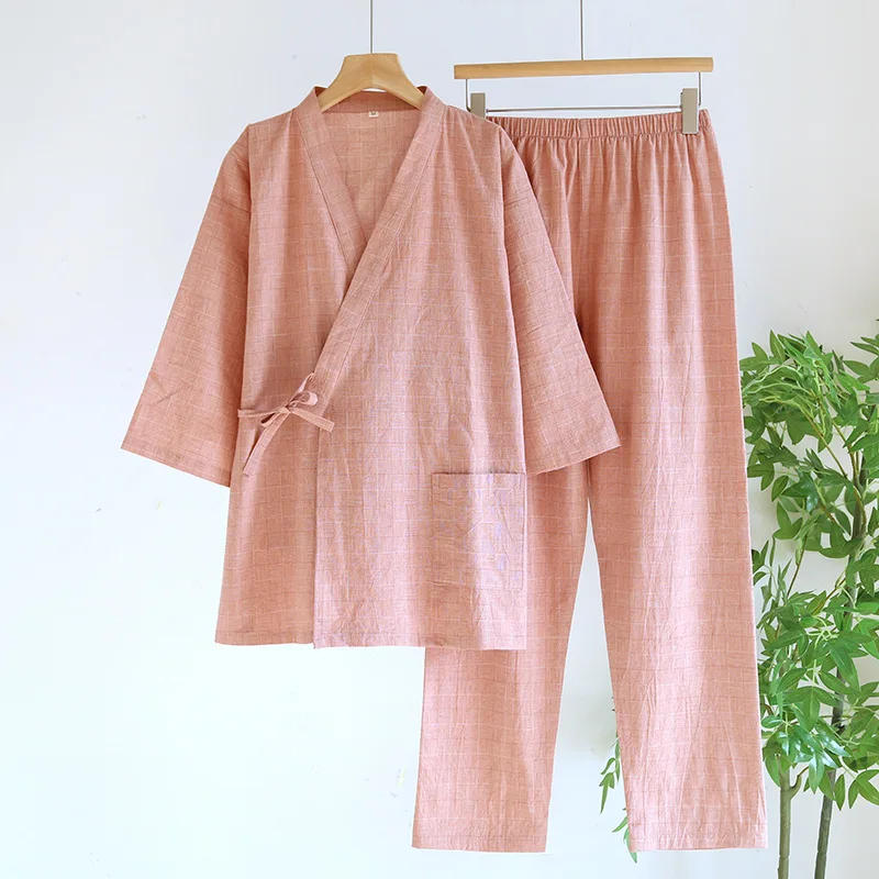 Couple Cotton Kimono Robes Pants Pajamas Clothes Thin Spring and Autumn Home Clothes Loose Casual Men Robe Sets