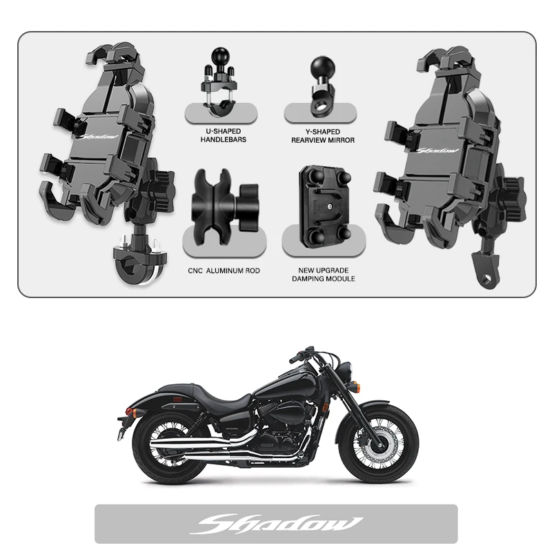 

Phone Mount Stand Motorcycle Holder 360° Rotatable ABS Adjustable For Honda Shadow VT 400 600 1100 VT400 VT600 1300
