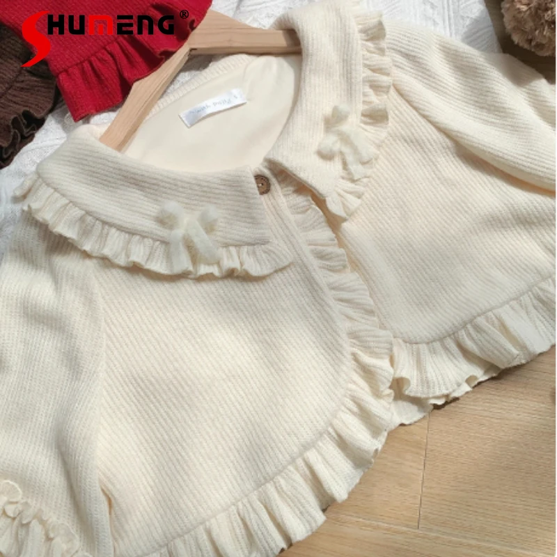 

Короткий вязаный свитер с кукольным воротником, кардиган, пальто, зима 2021, одинаковая одежда в стиле Лолиты в стиле каваи, трикотаж с длинными рукавами для женщин с 3 кольорками