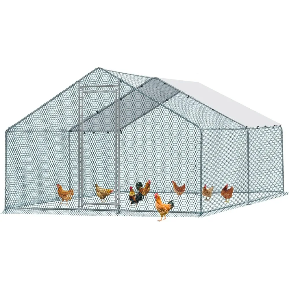 Chicken Coop, 13×10 FT Large Metal Chicken House, Poultry Habitat Cage with Waterproof Cover, Walk-in Chicken Run Pen